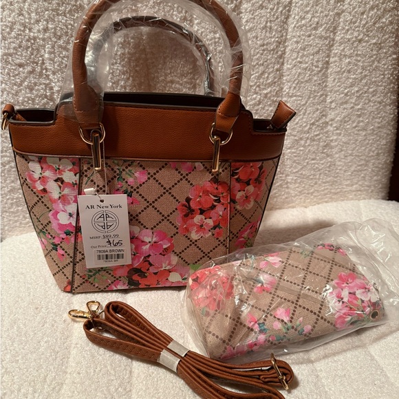ar New York Handbags - AR New York Floral Satchel with Tan Accents